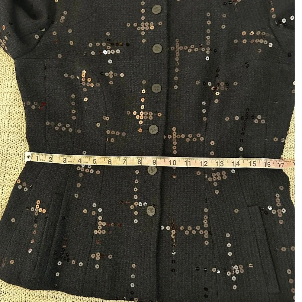 NWT Chanel 02A Black Sequin Tweed Skirt Suit Jacket Set P19919‎ FR 44 US 12